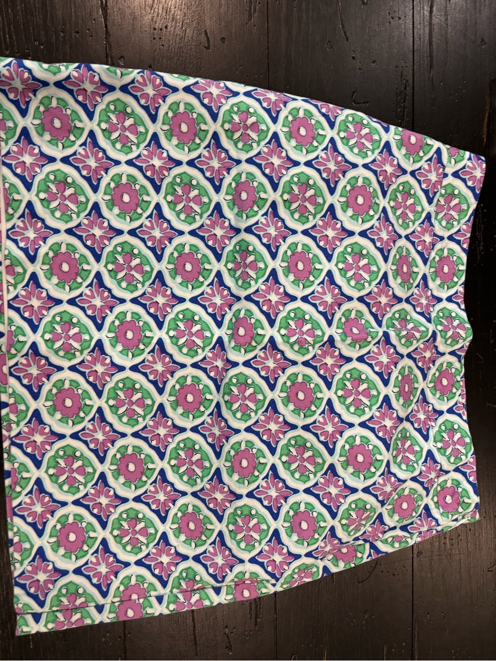 Floral Geometric Cotton Skirt in Pink, Green & Blue